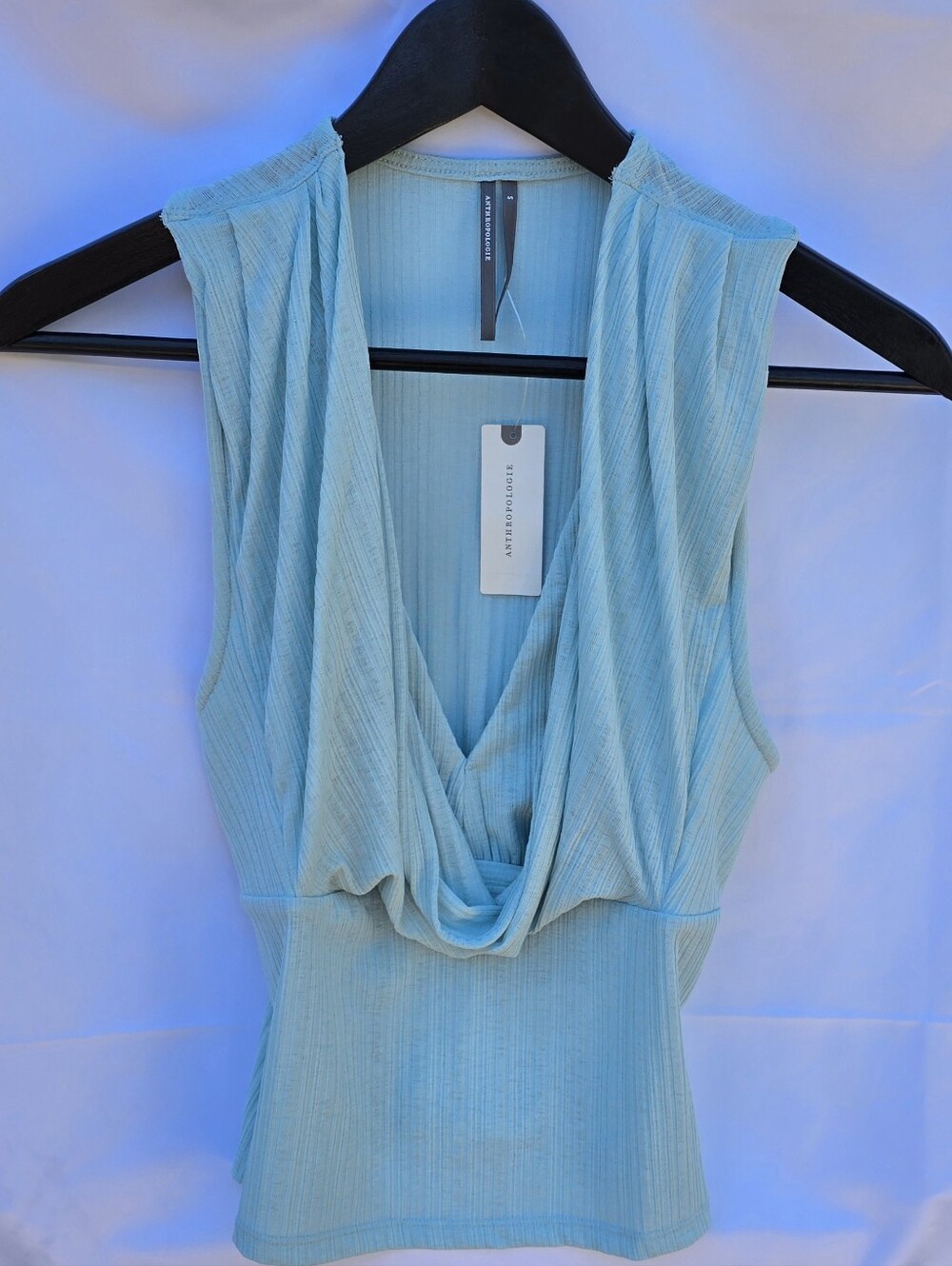 Anthropologie Aqua Ribbed Cowl Neck Sleeveless Top